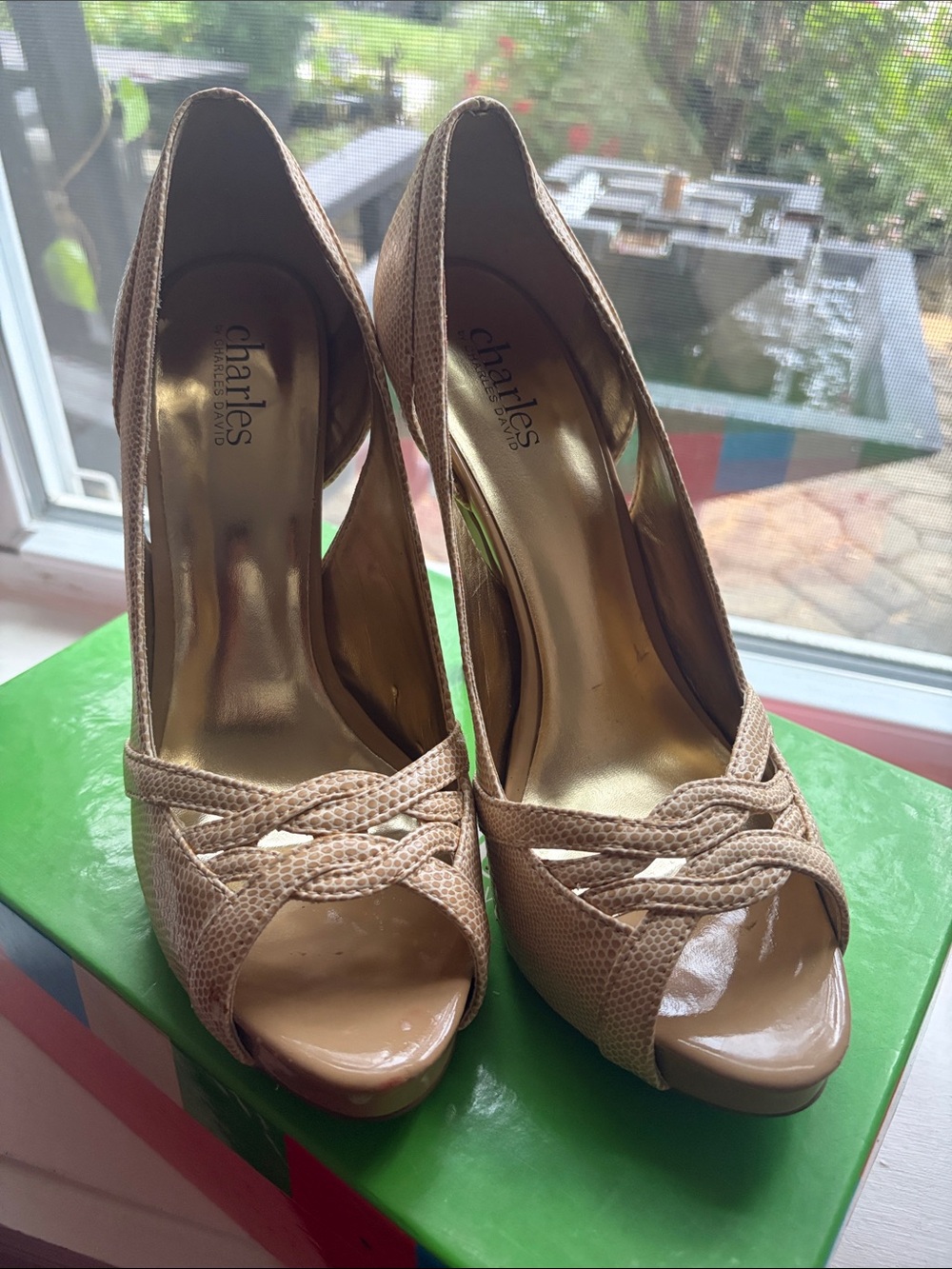 Charles By Charles David Beige Nude Peep-Toe Heels